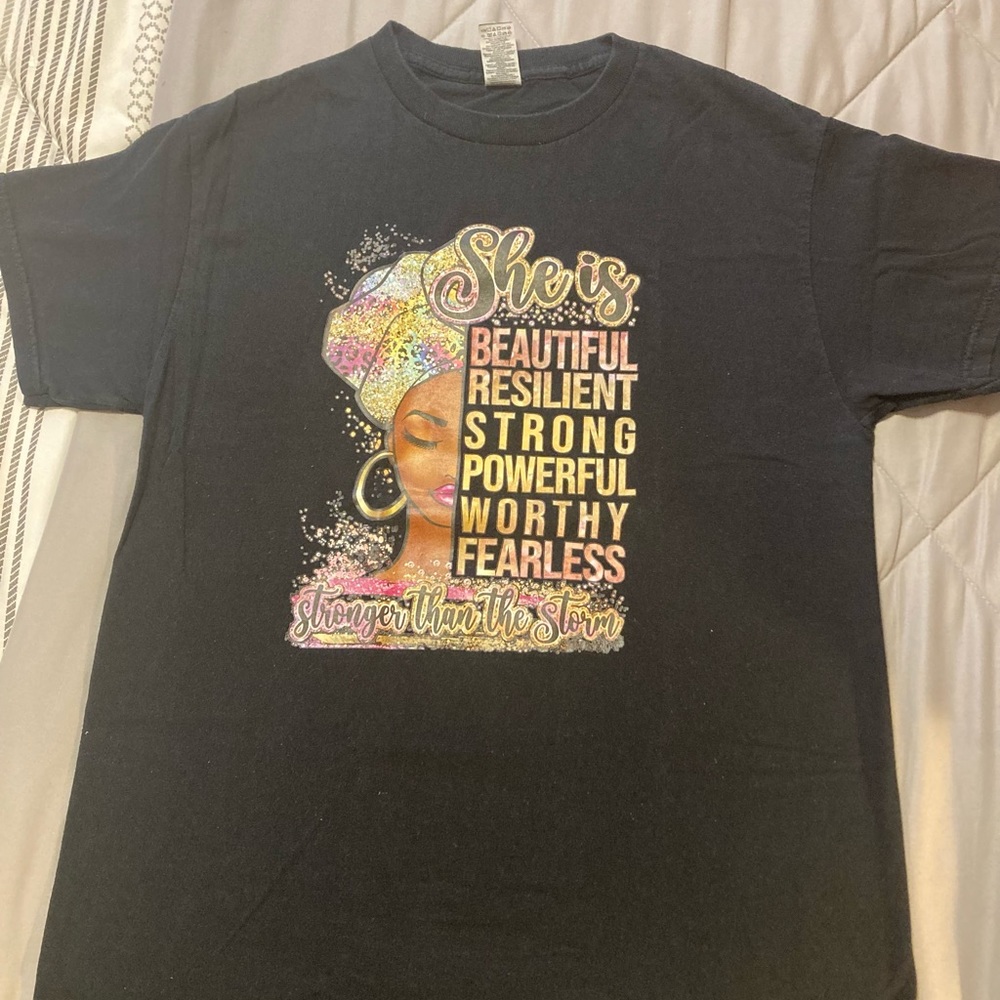 Black Graphic Tee - 'She Is' Design